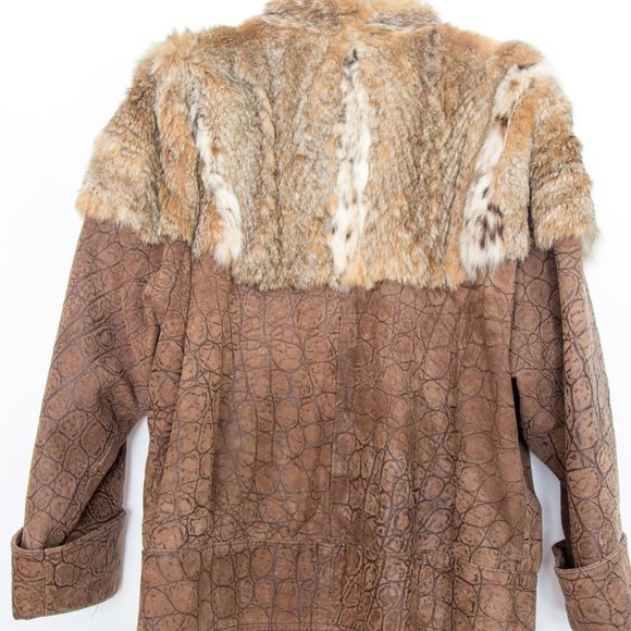 Unisex Leather Real Fur Collar Jacket Bomber Brown Large - Picture 3 of 11